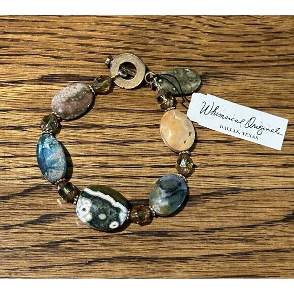 Bracelet Ocean Jasper Gemstone Chunky Beaded Multicolor Toggle Clasp‎ 8.5" NWT - Picture 2 of 11